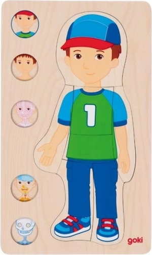 goki lesene anatomske sestavljanke človeško telo – deček, 5 plasti