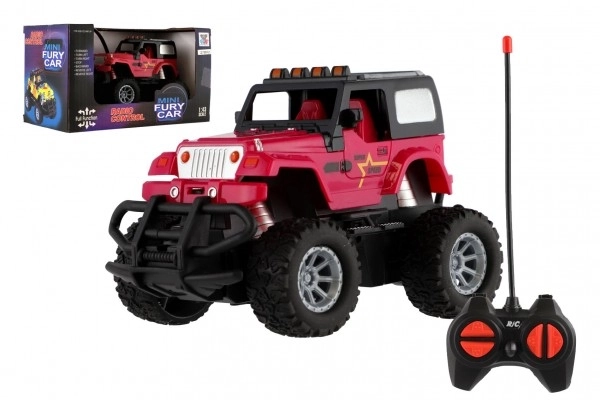 Auto RC terenski 14cm plast 27MHz na baterije s svetlobo v škatli 20x11x10cm – Růžové