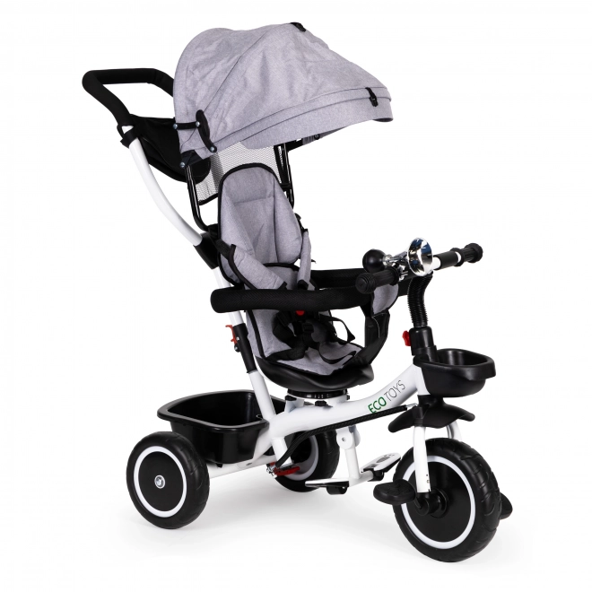 ECOTOYS Tricikel z nadstreškom in vodilno palico - siva