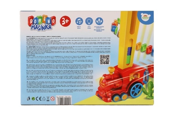 Lokomotiva/Vlak domino postavljajoči plast 16cm na baterije z zvokom in svetlobo v škatli 33x23,5x8cm