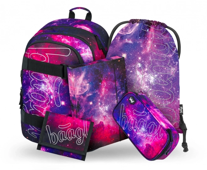 BAAGL 5 SET Skate Galaxy: nahrbtnik, peresnica, vrečka, mape, denarnica