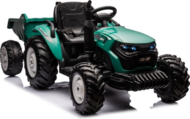 Akumulatorski traktor s temno zeleno prikolico 24V