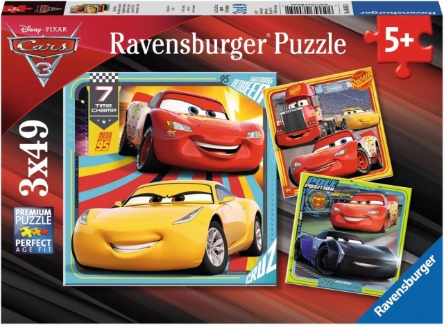 Ravensburger sestavljanka Avtomobili 3 na dirkah 3×49 koščkov