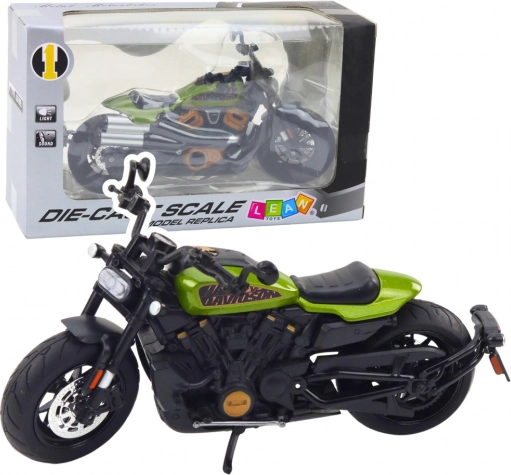 Kovinski model chopperja 1:12 z lučmi in zvoki – črn z zelenimi poudarki