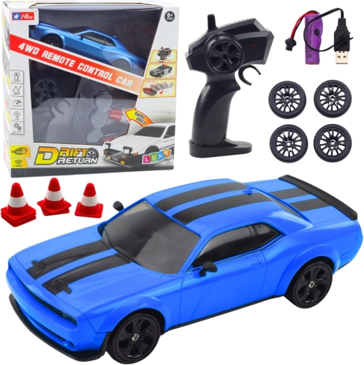 RC drift avto 4WD z zamenljivimi kolesi, moder