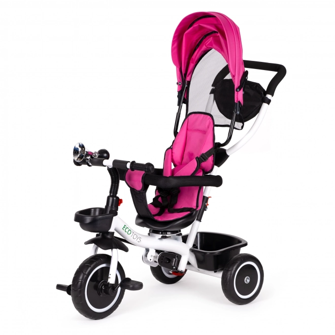 ECOTOYS Tricikel s streho in vodilno palico - roza