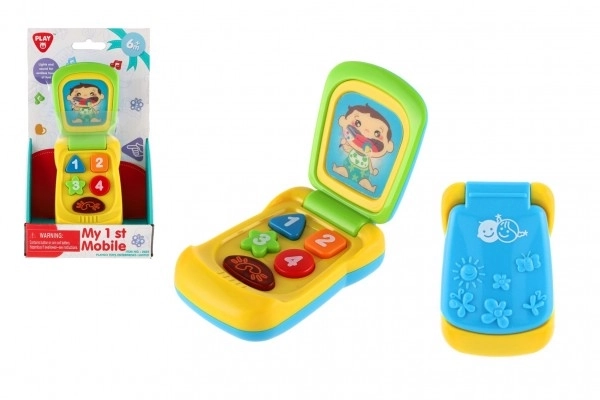 Mobilni telefon plast 14 cm na baterije z zvokom in svetlobo na kartici 11x20x5,5 cm 18m+
