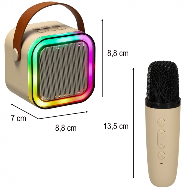 Karaoke set 2 mikrofona + prenosni zvočnik BLUETOOTH USB LED bež barva