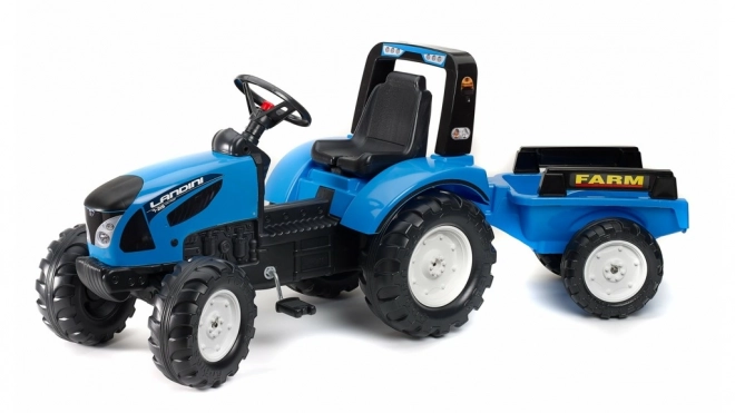 Traktor Landini modre barve na pedala z prikolico za otroke od 3 let
