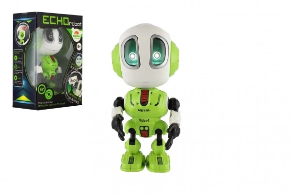Robot ECHO ponavljalni stavki kovinski 12cm zeleni na baterije z zvokom, svetlobo v škatlici 10,5x15x5,5cm