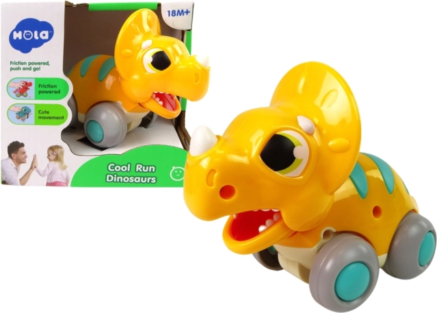 rumeni dinozaver na kolescih triceratops – plastična igrača za otroke