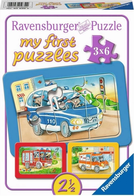 Moje prve sestavljanke – intervencijska vozila z živalmi za volanom 3×6 koščkov RAVENSBURGER