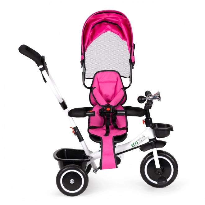 ECOTOYS Tricikel s streho in vodilno palico - roza