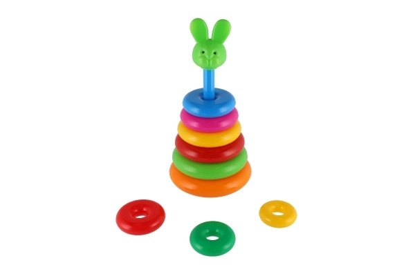 Sestavljanka piramida s plastičnimi obročki, 28 cm, 2 vrste v mrežici, 12m+
