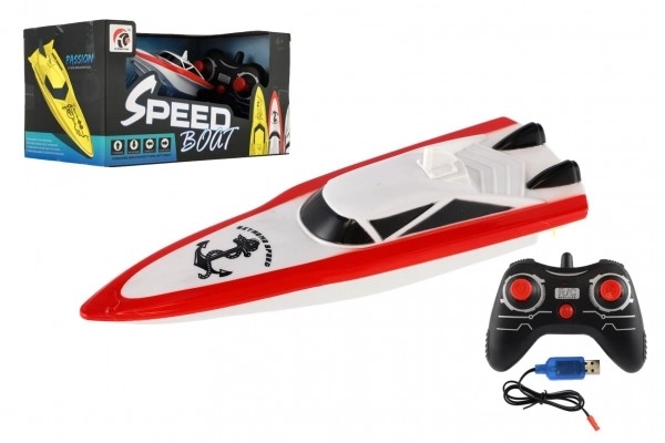 Motorni čoln/ladja za vodo RC plast 19cm na baterije+polnilni paket+USB 2,4Ghz v škatli 26x13x15cm