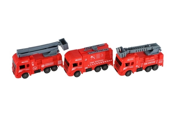 Avtomobilski gasilci plastika 11cm na vzvratno navijanje 4 vrste 12kos v škatli