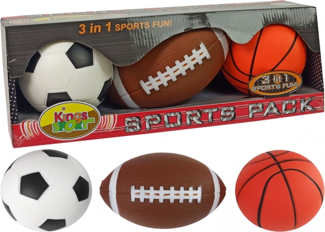 Komplet mehkih športnih žog 3-v-1 – nogomet, košarka in baseball