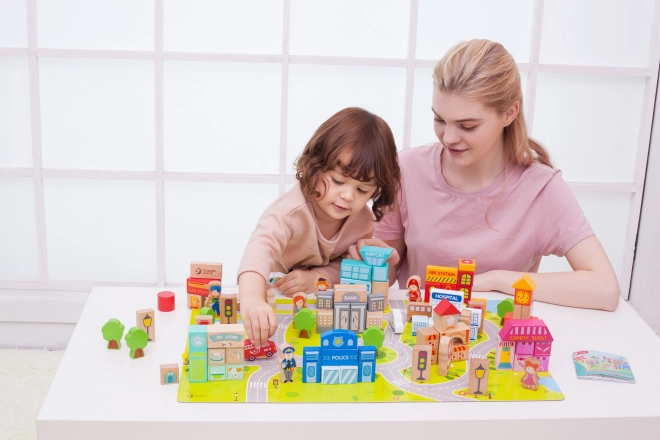 Leseniški set Lesene kocke Postavi mesto 120 kosov