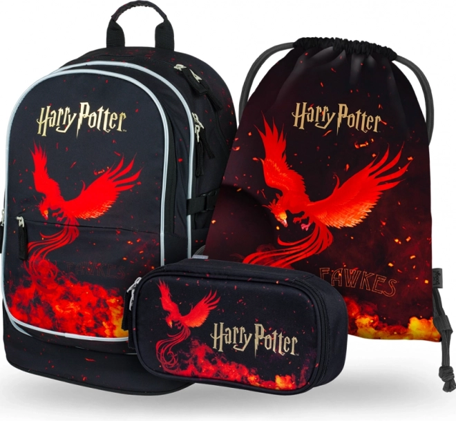 Šolski set 3 kosi Harry Potter Feniks – nahrbtnik, peresnica in vrečka