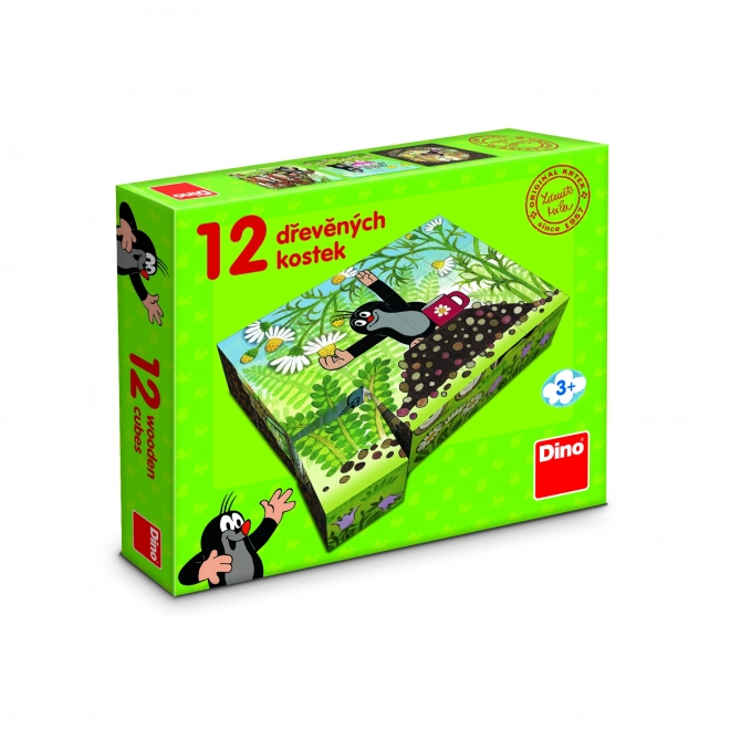 Kocke Kubus Krtek in Prijatelji lesene 12 kos v škatli 21x18x4cm