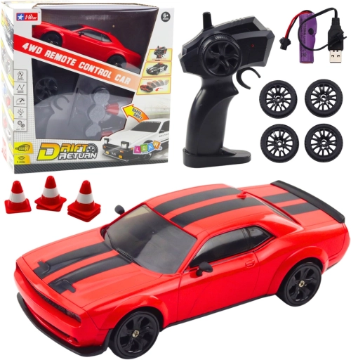 RC drift avto 4WD z zamenljivimi kolesi – rdeč