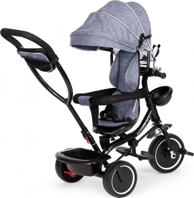 ECOTOYS Tricikel s streho in vodilno palico siva
