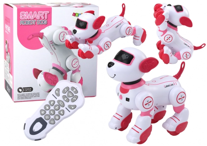 Interaktivni robotski pes na daljinsko upravljanje pleše in izvaja ukaze roza