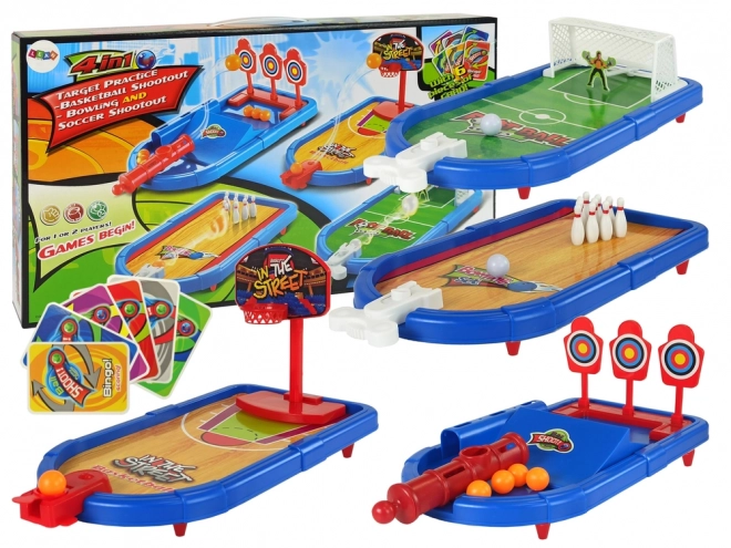 Set arkadnih iger 4 v 1 Košarka Nogomet Ščit Bowling Pin Launcher