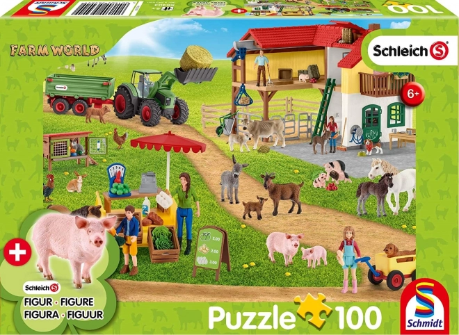 SCHMIDT Puzzle Schleich Farma s prodajnim stojalom 100 kosov + figura Schleich