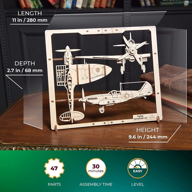 Ugears lesenična mehanična sestavljanka Lovski letalo
