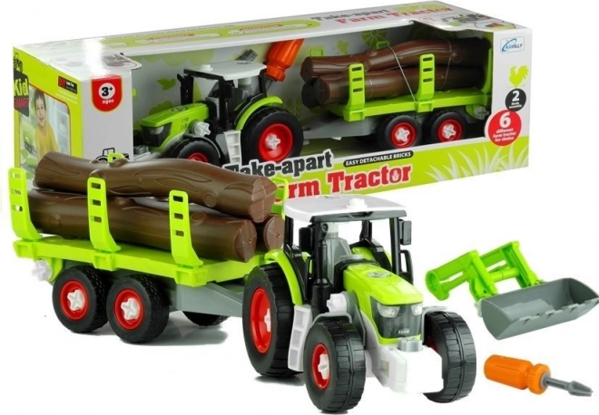 Zložljiv traktor s prikolico za les
