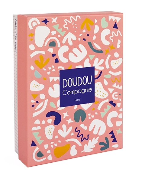 Doudou darilni set - igrača s priponko za dudo dinozaver roza