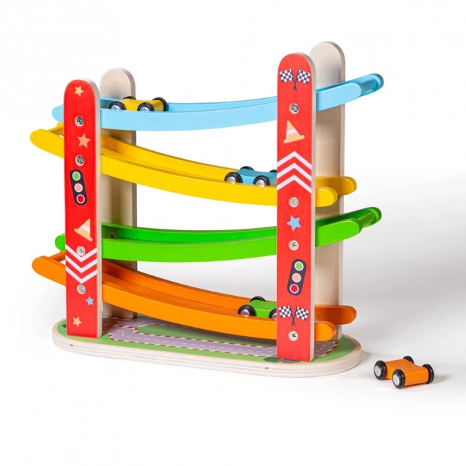 Lesena dirkalna steza za avtomobile Bigjigs Toys