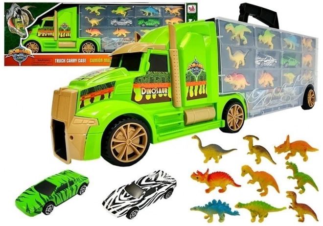 Kovček Tovornjak Transporter Sorter z dinozavri zeleni
