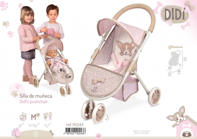 DeCuevas 90243 Športni voziček za punčke trikolesni DIDI 2021 - 55 cm