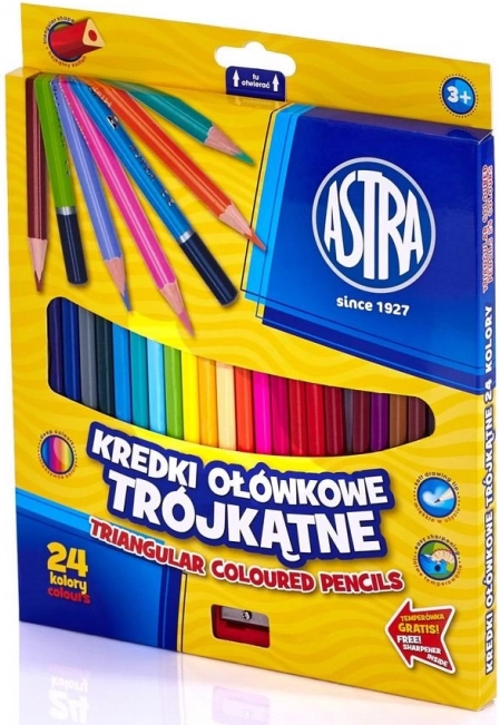 Trikotne barvice ASTRA 24 kos z šilčkom