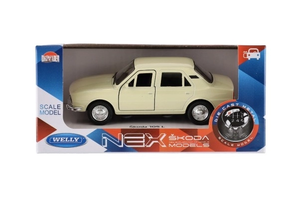 Auto Welly Škoda 105L kov/plast 11cm 1:34-39 na prosti tek 4 barve v škatli 15x7x7cm