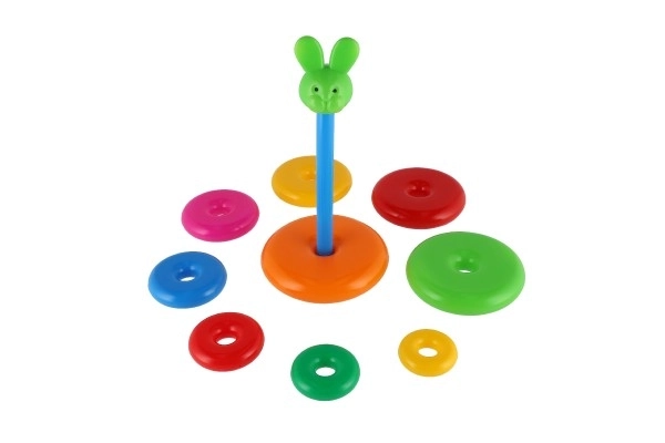 Sestavljanka piramida s plastičnimi obročki, 28 cm, 2 vrste v mrežici, 12m+