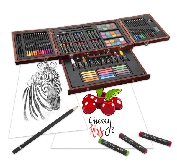 Set za slikanje - Art box kreativni set 103 kosov v lesenem kovčku v škatli 39x27x9cm