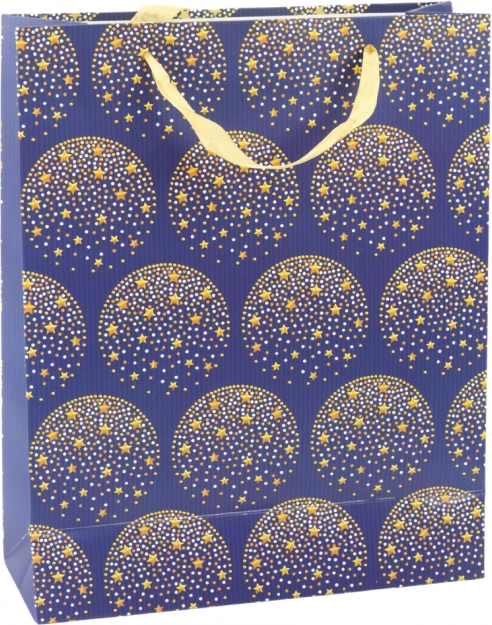 Elegantna darilna vrečka z zlatimi zvezdami, temno modra 32 × 26 × 12 cm