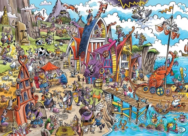 Sestavljanka COBBLE HILL DOODLETOWN: vikinška vas – 1000 koščkov