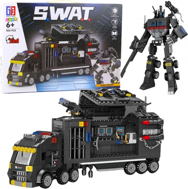 Konstrukcijski set 8v1 SWAT – policijska vozila in robot, 826 kosov