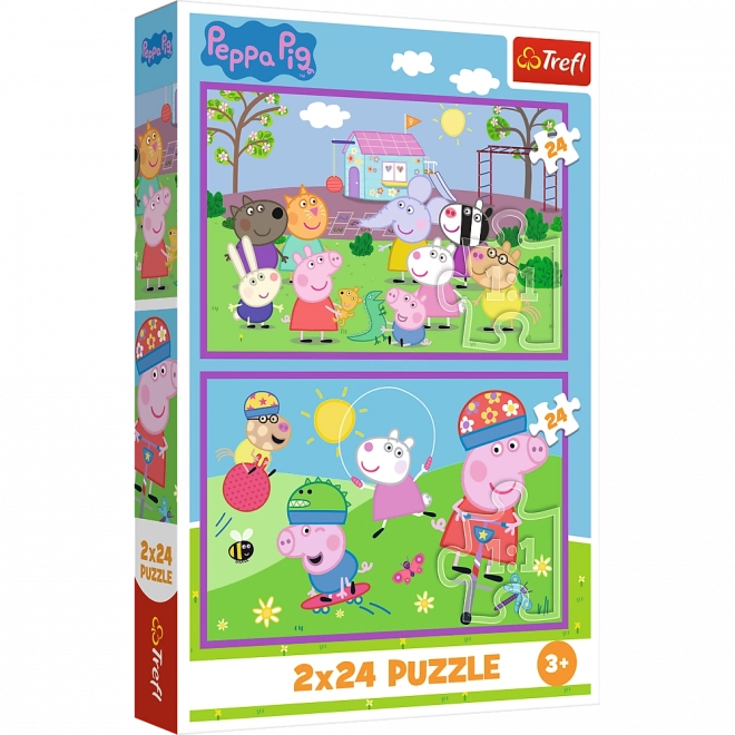 Sestavljanka 2x24 Peppa na igrišču - Pujsa Pepa