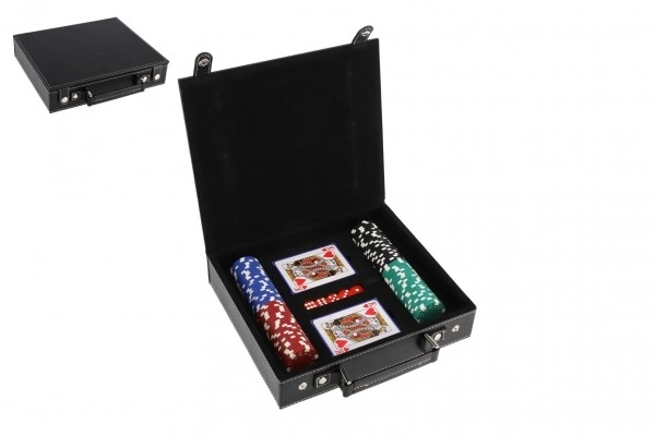 Poker set 100 kosov + karte + kocke v kovčku v škatli 28x25x8cm