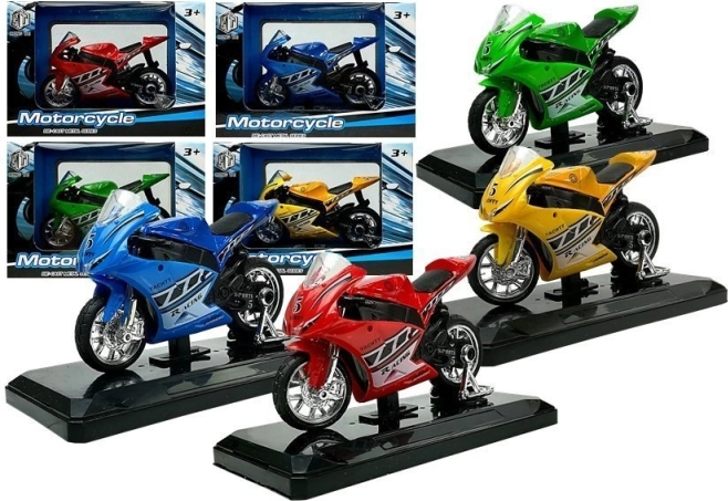 Športni motocikel z zvoki 1:18 – kovinski model na podstavku