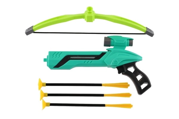 Pištola/kuša s lokom na priseske plast 25cm + puščice 3 kos v škatli 36x21x5cm