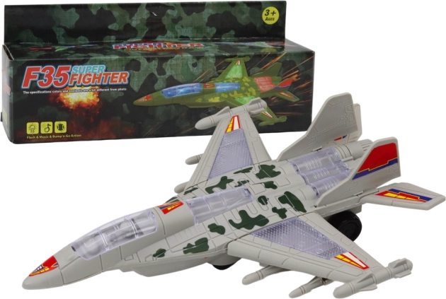 Vojaški lovec F-35 z lučmi in zvoki – siv