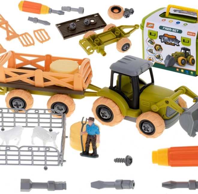 Kmetijski traktor za sestavljanje z orodjem in živalmi