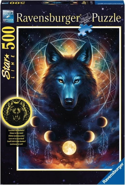 Puzzle Ravensburger, ki svetijo v temi – volk in meseci, 500 koščkov