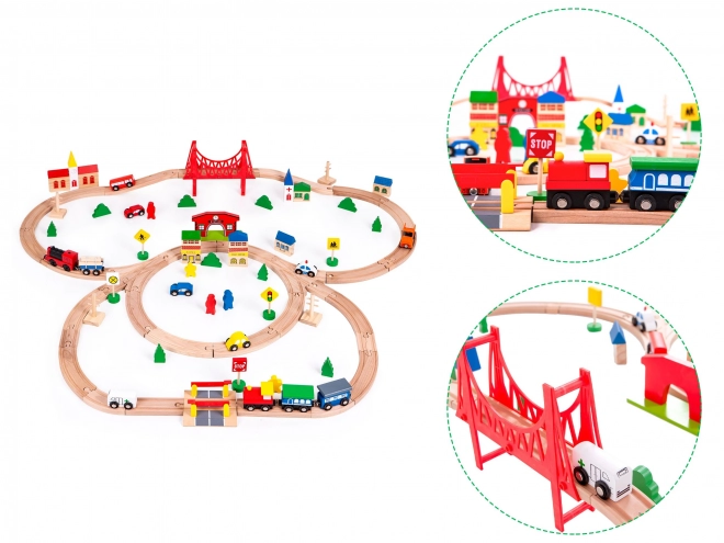 Lesena baterijska železniška komplet 90 delov Ecotoys